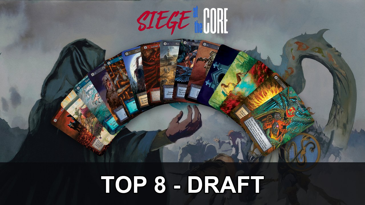 Top 8 Draft thumbnail: a fan of fifteen Gothic cards over the Siege at the Core 2025 artwork.