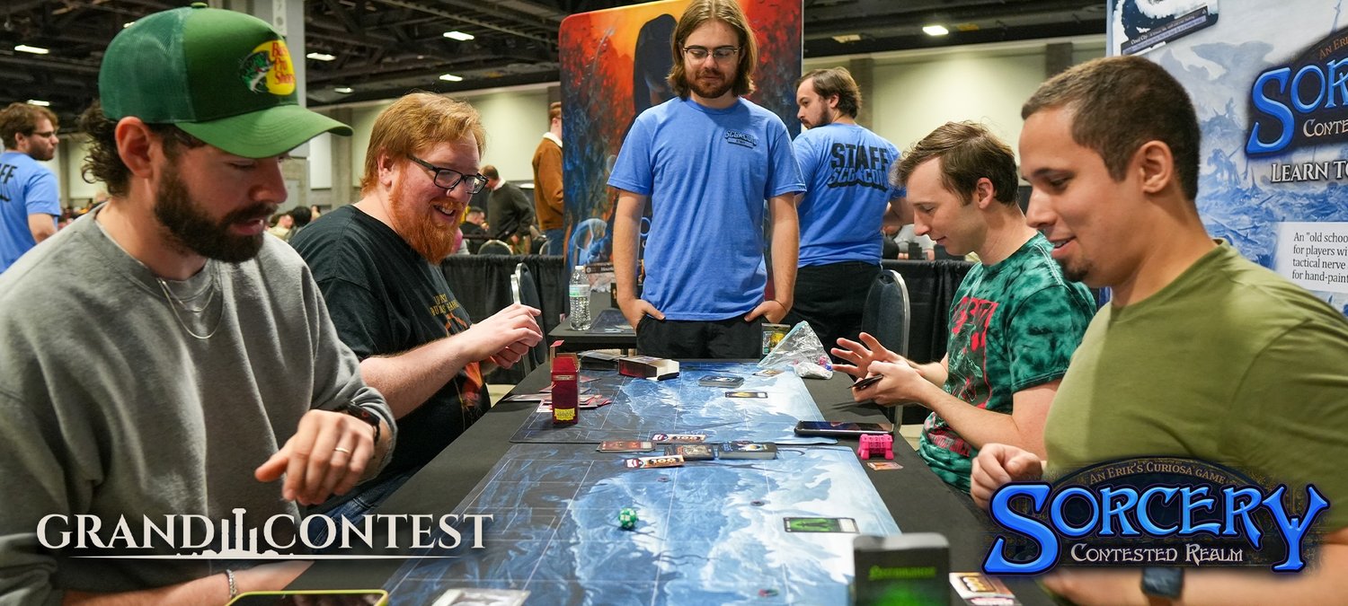 Zach, centred in blue, overlooking players at the SCG-CON DC Grand Contest.